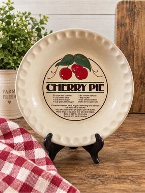 Cherry Pie Ceramic Pie Plate - Cream with Red Cherry Graphic